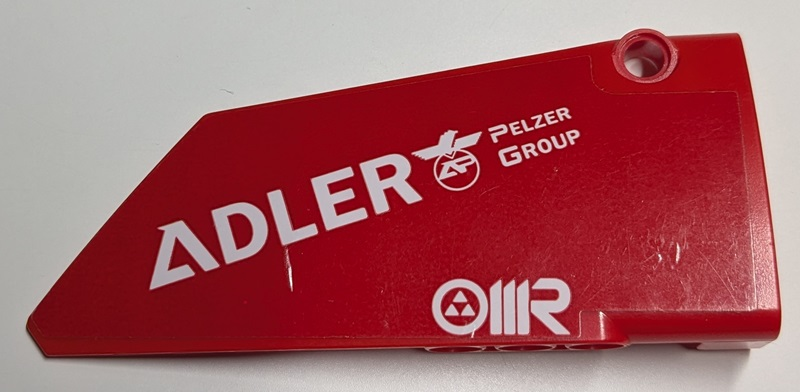 Technic, Panel Fairing #18 Large Smooth, Side B with White 'ADLER PELZER GROUP' and 'OMR' Pattern (Sticker) - Set 42125