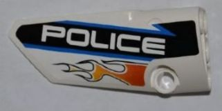 Technic, Panel Fairing # 3 Small Smooth Long, Side A with Orange Flames and White 'POLICE' on Black Background Pattern (Sticker) - Set 8221