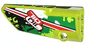 Technic, Panel Fairing # 3 Small Smooth Long, Side A with Red Stripe and 'TIO OIL' on Black, White and Green Camouflage Pattern (Sticker) - Set 42027