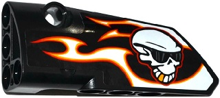 Technic, Panel Fairing # 3 Small Smooth Long, Side A with Red, Orange and White Flames and Skull with Sunglasses Pattern (Sticker) - Set 42046