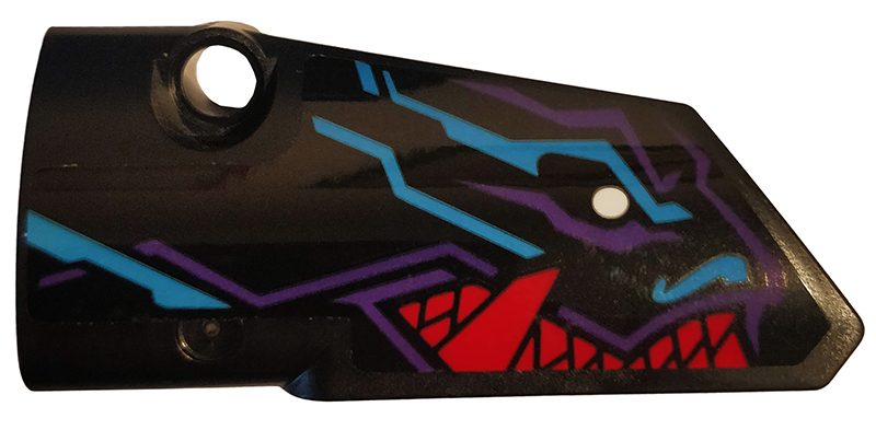 Technic, Panel Fairing # 3 Small Smooth Long, Side A with Medium Azure, Red and Dark Purple Dragon Head Pattern (Sticker) - Set 70642