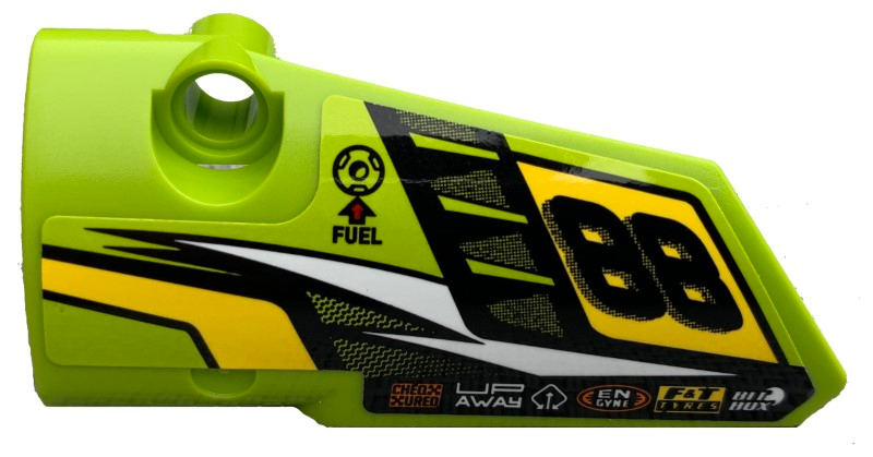 Technic, Panel Fairing # 3 Small Smooth Long, Side A with '88', Fuel Hole, Yellow and White Stripes on Lime Background Pattern (Sticker) - Set 42072