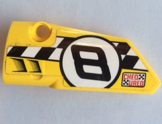 Technic, Panel Fairing # 3 Small Smooth Long, Side A with 'CHEQ URED' and Black Number 8 on Checkered Background Pattern (Sticker) - Set 42058