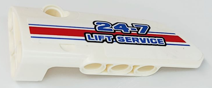 Technic, Panel Fairing # 3 Small Smooth Long, Side A with Blue, Red and White Stripes and '24-7 LIFT SERVICE' Pattern (Sticker) - Set 8071