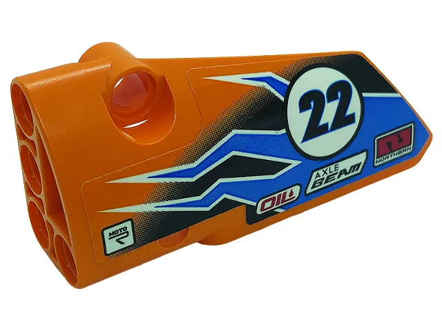 Technic, Panel Fairing # 3 Small Smooth Long, Side A with Number '22', Dark Azure Lightning, Logos 'OIL', 'AXLE BEAM', 'MOTO' and 'NORTHERN' Pattern (Sticker) - Set 42104