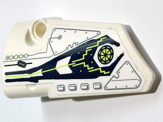 Technic, Panel Fairing # 3 Small Smooth Long, Side A with Lime Lines on Dark Blue Background, Air Vents, Light Bluish Gray Circuitry and Hull Plates with Rivets Pattern (Sticker) - Set 71311