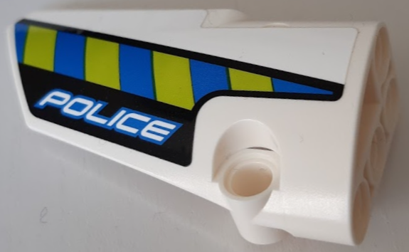 Technic, Panel Fairing # 3 Small Smooth Long, Side A with Blue and Lime Diagonal Stripes and 'POLICE' Pattern (Sticker) - Set 42091