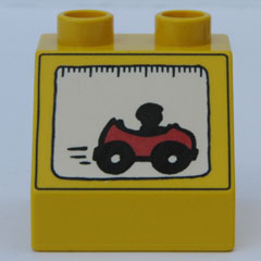 Duplo, Brick 2 x 2 x 1 1/2 Slope 45 with Race Car Pattern