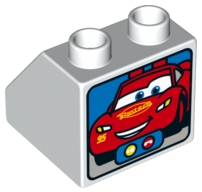 Duplo, Brick 2 x 2 x 1 1/2 Slope 45 with Video Call Screen and Lightning McQueen Pattern