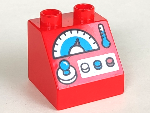 Duplo, Brick 2 x 2 x 1 1/2 Slope 45 with Joystick, Gauges and Buttons Pattern