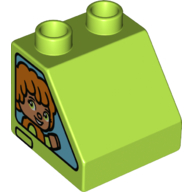 Duplo, Brick 2 x 2 x 1 1/2 Slope 45 with Girl with Lime Eyes Pattern on Both Sides