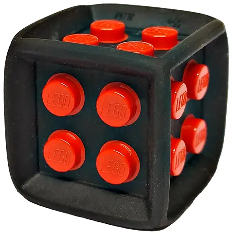 Die Cube with Molded Hard Plastic Red 2 x 2 Studs Pattern on All Sides - Flexible Rubber