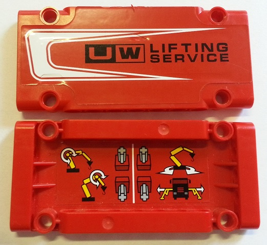 Technic, Panel Plate 5 x 11 x 1 with 'UW LIFTING SERVICE' on Outside and Operating Instructions on Inside Pattern Model Left (Stickers) - Set 8258