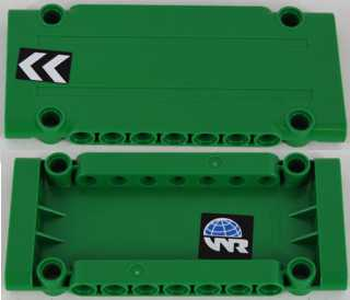 Technic, Panel Plate 5 x 11 x 1 with Black and White Chevrons on Outside and Globe and White 'WR' World Racers Logo on Inside Right Pattern (Stickers) - Set 8864