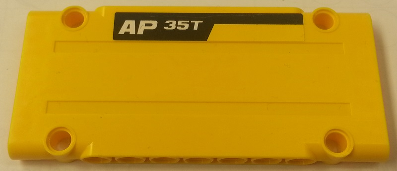 Technic, Panel Plate 5 x 11 x 1 with 'AP 35T' on Black Stripe on Yellow Background Pattern Model Left Side (Sticker) - Set 8264