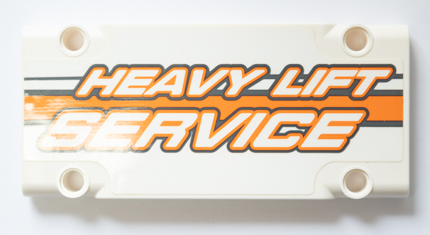 Technic, Panel Plate 5 x 11 x 1 with 'HEAVY LIFT SERVICE' and Dark Bluish Gray and Orange Stripes  Pattern Model Left Side (Sticker) - Set 42052