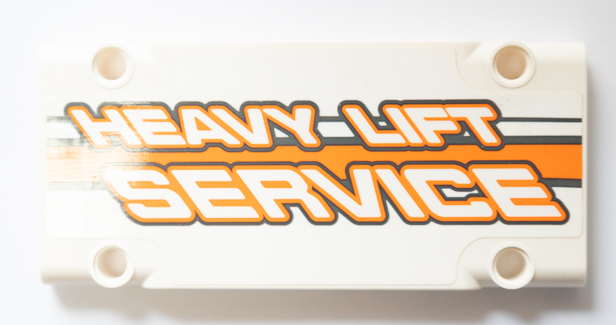 Technic, Panel Plate 5 x 11 x 1 with 'HEAVY LIFT SERVICE' and Dark Bluish Gray and Orange Stripes  Pattern Model Right Side (Sticker) - Set 42052