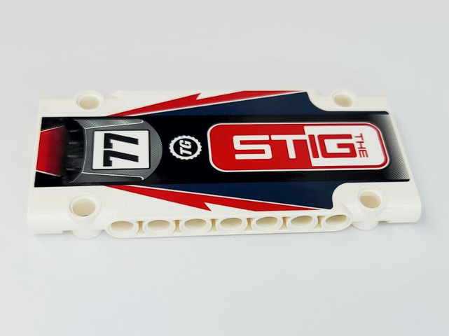 Technic, Panel Plate 5 x 11 x 1 with 'THE STIG', '77', 'TG' Top Gear Logo, and Air Vent on Black, Dark Blue and Red Pattern (Sticker) - Set 42109