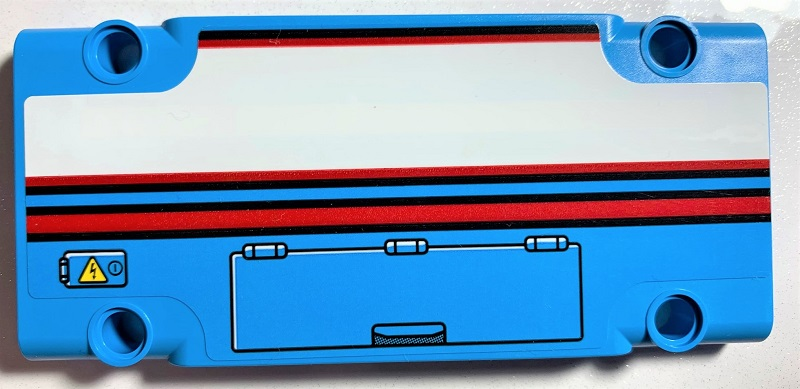 Technic, Panel Plate 5 x 11 x 1 with Red Line, White Stripe Outlined in Red, Warning Sign and Hatch Pattern Model Left Side (Sticker) - Set 42070