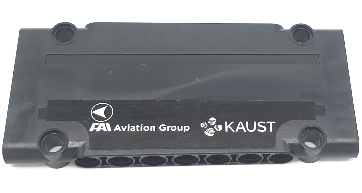 Technic, Panel Plate 5 x 11 x 1 with White 'FAI Aviation Group' and 'KAUST' Pattern Model Right Side (Sticker) - Set 42141
