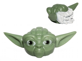 Minifigure, Head, Modified SW Yoda Straight Ears with Large Eyes and White Hair Pattern