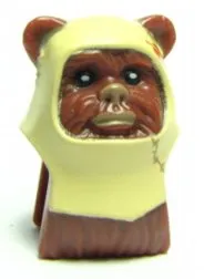 Minifigure, Head, Modified SW Ewok with Tan Hood with Dark Orange Feathers Pattern