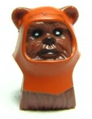 Minifigure, Head, Modified SW Ewok with Dark Orange Hood with Reddish Brown Stitching Pattern