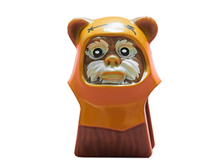 Minifigure, Head, Modified SW Ewok with Dark Orange Hood with Reddish Brown Stitching and Tan Face Paint Pattern