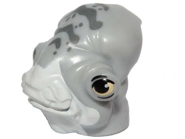 Minifigure, Head, Modified SW Mon Calamari with White Dewlap, Dark Bluish Gray Spots and Yellow Eyes with Eyelids Pattern (Lieutenant Bek)
