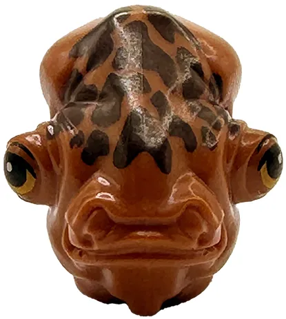 Minifigure, Head, Modified SW Mon Calamari with Dark Brown Skin Texture and Bright Light Orange and Black Eyes with Eyelids Pattern