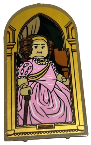 Glass for Door Frame 1 x 6 x 7 Arched with Notches and Rounded Pillars with Female Minifigure in Bright Pink Dress with Wand (HP The Fat Lady) in Gold Archway Pattern (Sticker) - Set 40577