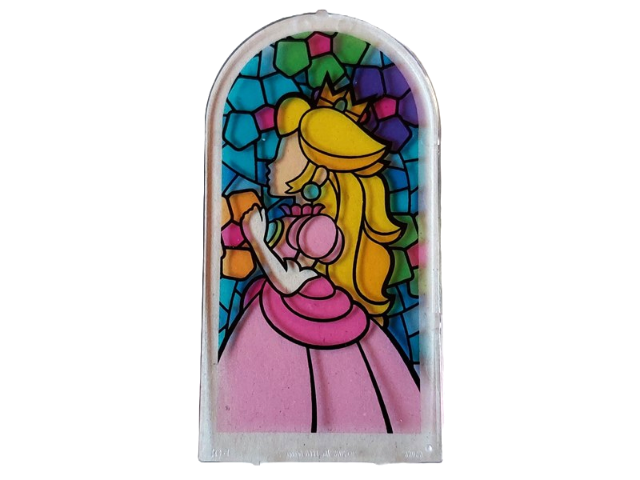 Glass for Door Frame 1 x 6 x 7 Arched with Notches and Rounded Pillars with Stained Glass and Princess with Bright Pink and Dark Pink Dress Pattern