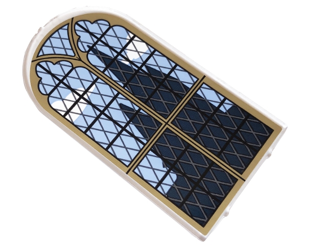Glass for Door Frame 1 x 6 x 7 Arched with Notches and Rounded Pillars with Lattice Window with Dark Tan Frame and Dark Blue Castle Silhouette Pattern (Sticker) - Set 76409