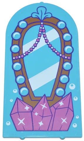 Glass for Door Frame 1 x 6 x 7 Arched with Notches and Rounded Pillars with Mirror with Lights and Medium Nougat Frame, Dark Purple Outline, Dark Pink and White Beads, Crystals, and Sparkles Pattern