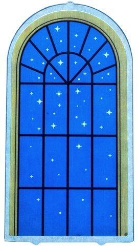 Glass for Door Frame 1 x 6 x 7 Arched with Notches and Rounded Pillars with Window Gold Frame, Black Lattice, Blue Sky and White Sparkles Pattern (Sticker) - Set 43263