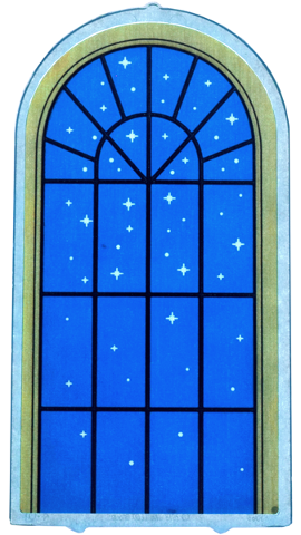 Glass for Door Frame 1 x 6 x 7 Arched with Notches and Rounded Pillars with Window Gold Frame, Black Lattice, Blue Sky and White Sparkles Pattern (Sticker) - Set 43263