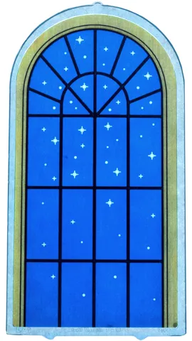Glass for Door Frame 1 x 6 x 7 Arched with Notches and Rounded Pillars with Window Gold Frame, Black Lattice, Blue Sky and White Sparkles Pattern (Sticker) - Set 43263