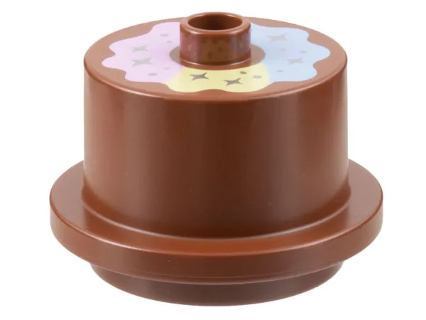 Duplo Cake with Bright Light Blue, Bright Light Yellow, and Bright Pink Frosting, Silver Sparkles and Dots Pattern