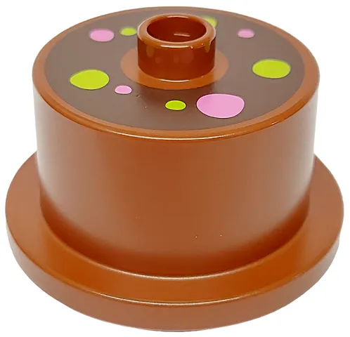 Duplo Cake with Dark Brown Frosting and Dark Pink and Lime Dots Pattern