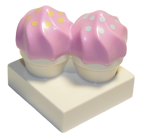 Duplo Cupcakes with Molded Bright Pink Swirl Icing and Printed Bright Light Yellow and Light Aqua Dots Pattern