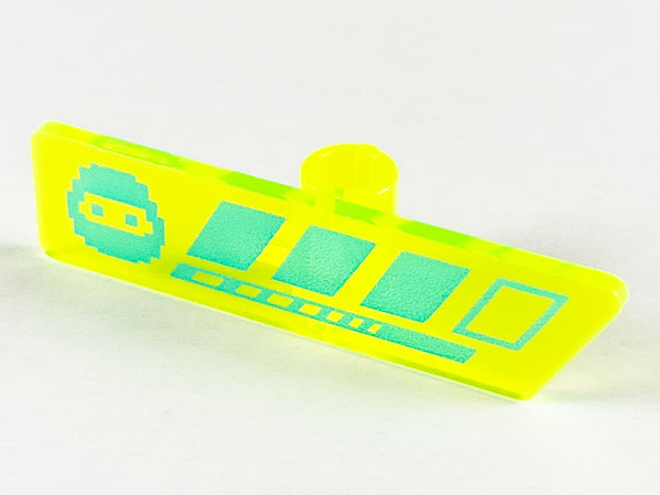 Minifigure, Utensil Gameplayer Label with Pixelated Medium Azure Ninja Head and Broken Stripe / Health Bar Pattern