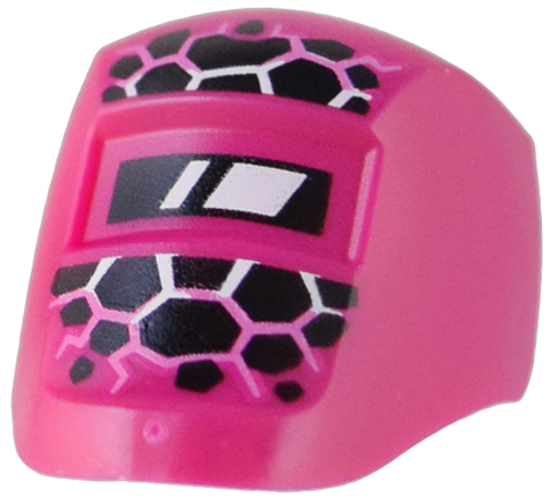 Minifigure, Visor Welding with Black, White, and Bright Pink Cracked Stones Pattern