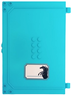 Container, Book Cover Half, 16 x 12 x 2 2/3 (Storybook Adventures) with Name Label with Dark Blue Nokk Silhouette on White Background Pattern (Sticker) - Set 43189