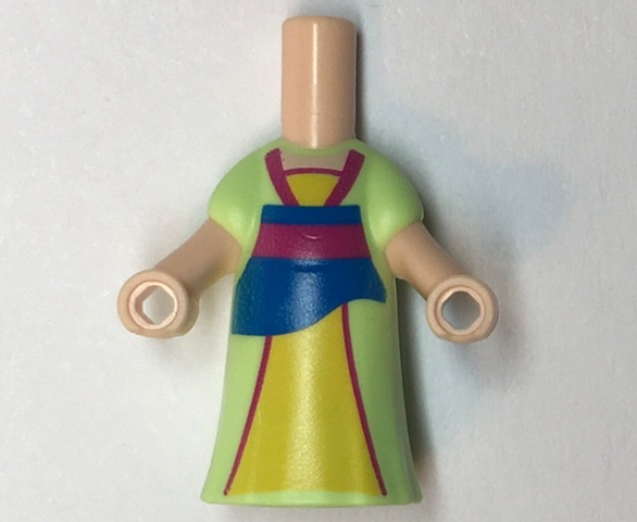 Micro Doll, Body with Molded Yellowish Green Dress and Printed Blue Panel, Magenta Stripe, Yellow Skirt, Light Nougat Neck Pattern
