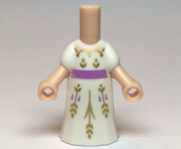 Micro Doll, Body with Molded White Dress and Printed Gold Flowers, Medium Lavender Waistband, Light Nougat Neck Pattern