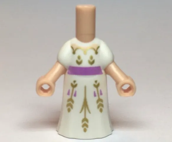 Micro Doll, Body with Molded White Dress and Printed Gold Flowers, Medium Lavender Waistband, Light Nougat Neck Pattern