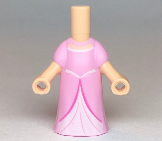 Micro Doll, Body with Molded Bright Pink Dress and Printed White Panel, Waistband, and Collar, Light Nougat Neck Pattern