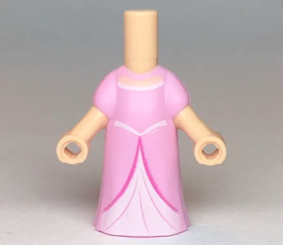 Micro Doll, Body with Molded Bright Pink Dress and Printed White Panel, Waistband, and Collar, Light Nougat Neck Pattern