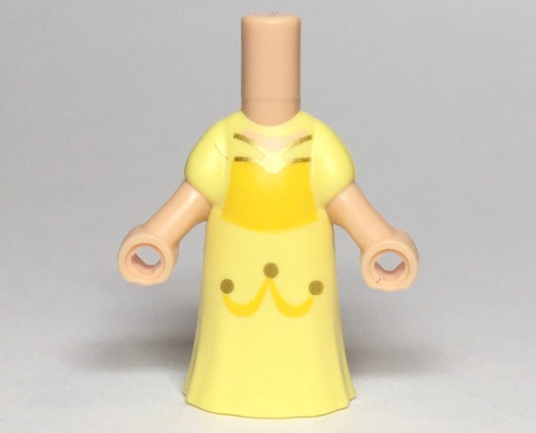 Micro Doll, Body with Molded Bright Light Yellow Dress and Printed Yellow Panel, Gold Trim and Dots, Light Nougat Neck Pattern