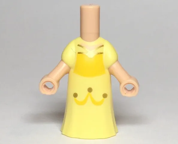 Micro Doll, Body with Molded Bright Light Yellow Dress and Printed Yellow Panel, Gold Trim and Dots, Light Nougat Neck Pattern